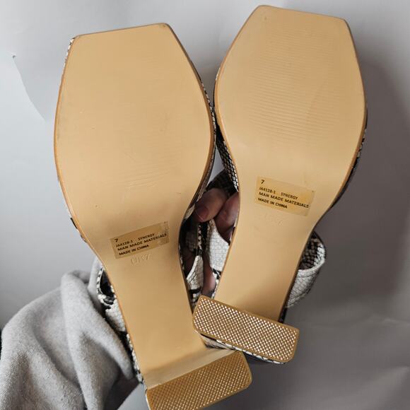 Ego Snakeskin Print Black and white Sandal Square Toe High Heel Size 9 US - Picture 6 of 8